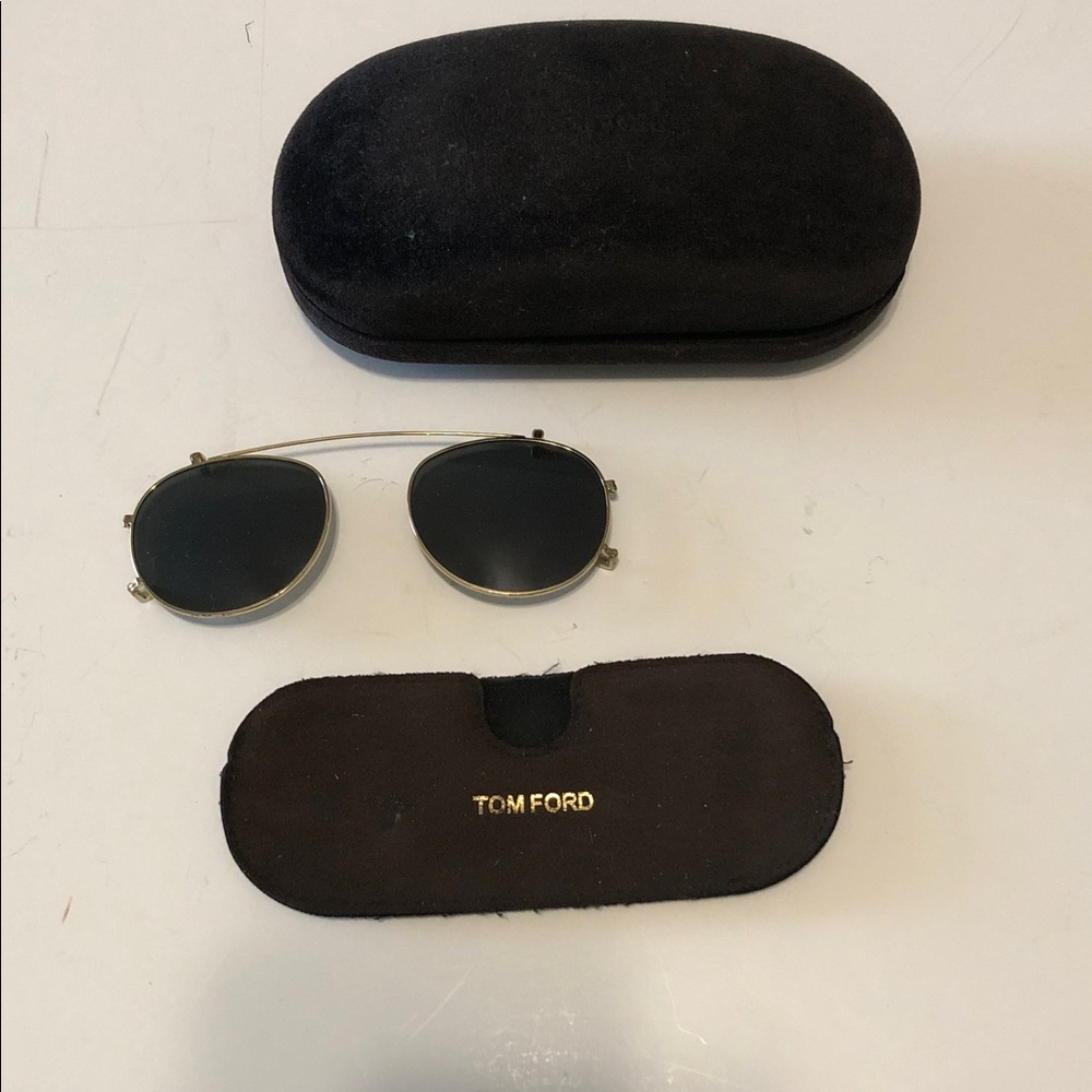 Tom Ford Gold Metal Clip-On Sunglasses with Black Lenses